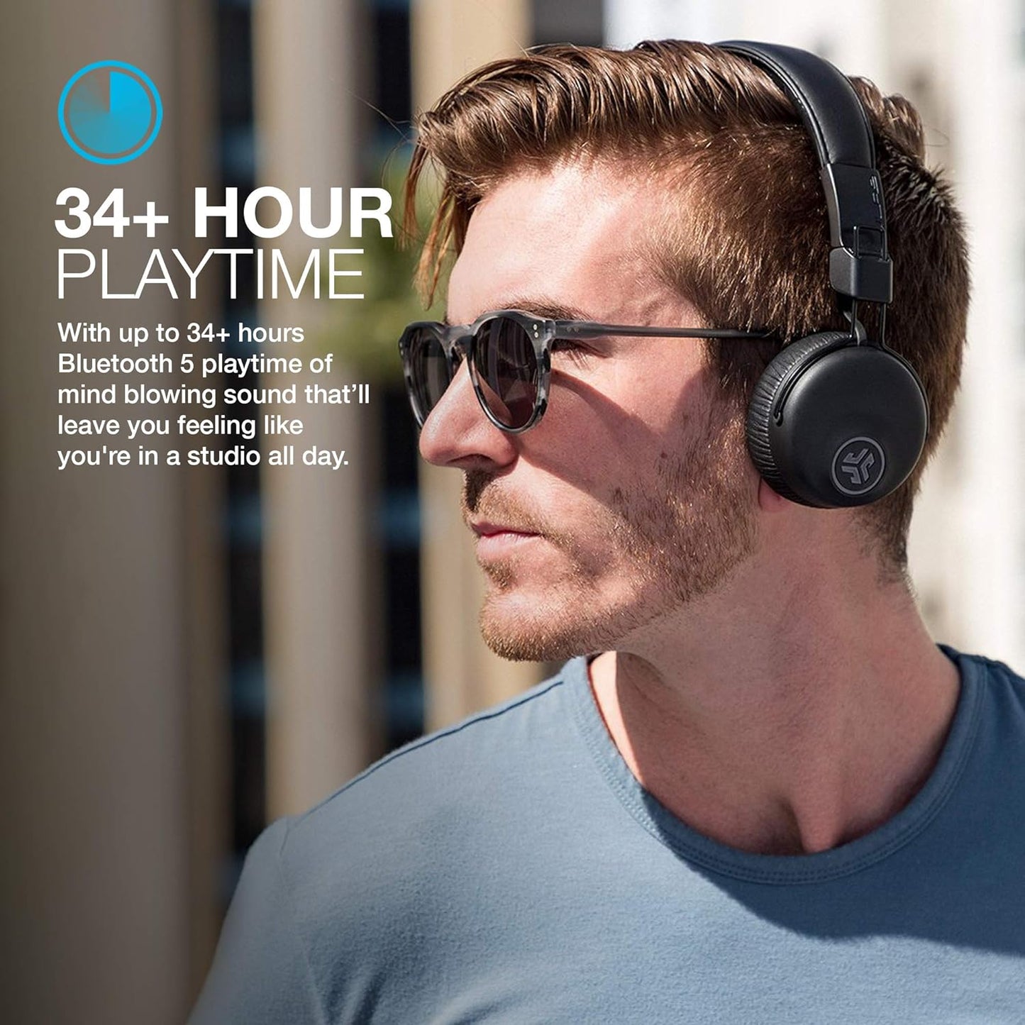 JLab Studio ANC Wireless On-Ear Headphones – 34+ Hrs, Bluetooth 5, Noise Canceling