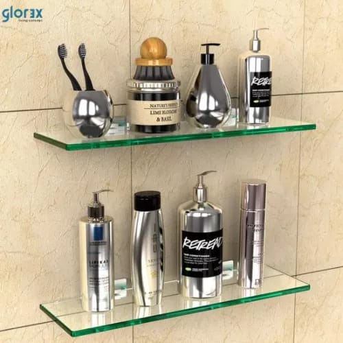 (PATEL ) (in Set) (2pcs) High Quality Thick Bathroom Wall Mounted Glass Shelf Shampoo Rack Bathroom Shelf Bathroom Rack Toilet Rack Glass Rack 1 Layer Toilet Rak Glass Rak Bathroom Rak Fast Delivery Ready Stock Readily Stock