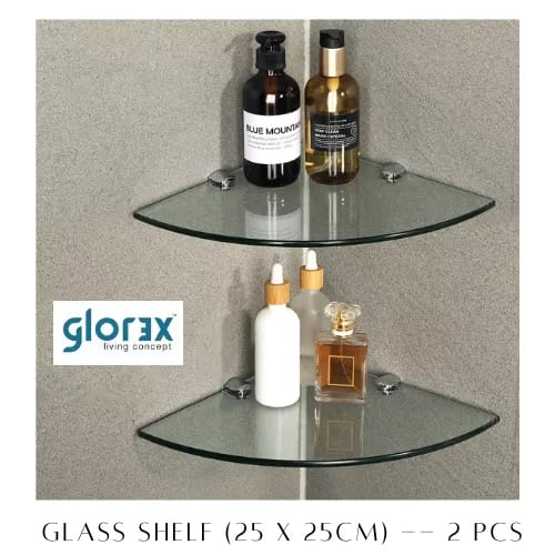 (PATEL ) (in Set) (2pcs) High Quality Thick Bathroom Wall Mounted Glass Shelf Shampoo Rack Bathroom Shelf Bathroom Rack Toilet Rack Glass Rack 1 Layer Toilet Rak Glass Rak Bathroom Rak Fast Delivery Ready Stock Readily Stock