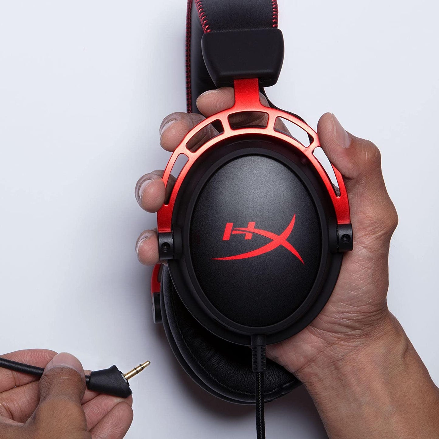 HyperX Cloud Alpha Gaming Headset - Dual Chamber Drivers, Detachable Mic, Aluminum Frame, Legendary Comfort, Compatible with PC, PS4, PS5, Xbox, Switch & Mobile – Red (No Box, American Used)