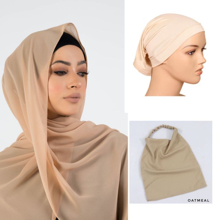 3 in 1 Chiffon Hijab Scarf Niqab Cap Set For Ladies & Women Fine Quality Trendy Traditional Islamic Daily Use