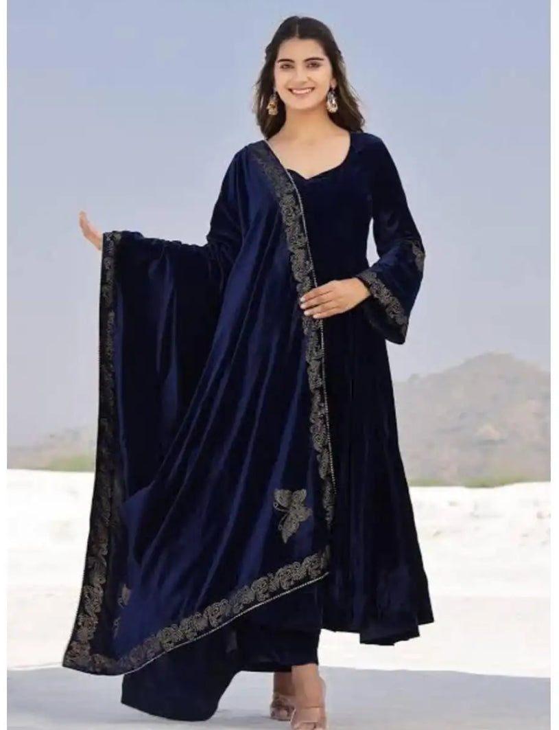Luxury Velvet Embroidered Sequence Multiple Designs Winter Shawls For Women