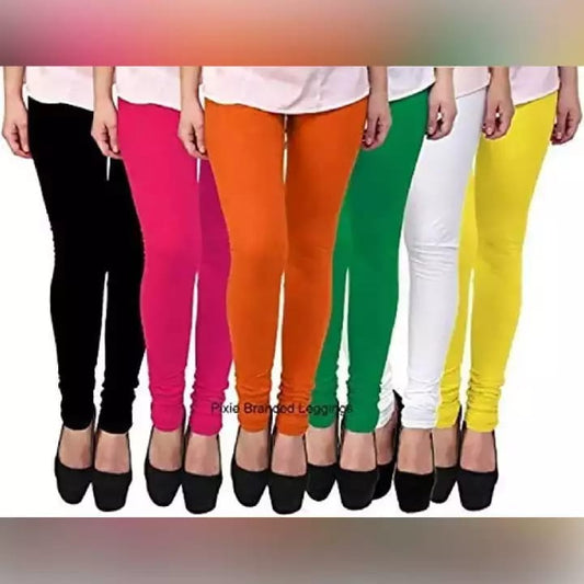 PACK OF 6 Tights Viscose lycra Leggings Set for Women's/Girls in Combo (Pack of 6) Black, White, Orange, Green, Pink and Yellow Stretchable Soft Tights-Pajamas For Girls-Comfortable Wear-Multicolor Soft Stretchable Fabric Tights-Girls Tights Fabric PATEL