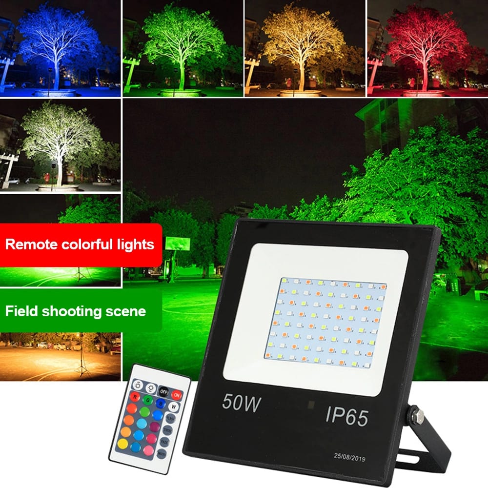 DINGDIAN LED AC220V LED Light 50W RGB Flood Light 16 Colors Outdoor Waterproof Remote Control Floodlights for Garden Yard Park Searchlights HIGH QUALITY ( 1 Year Warranty By Seller )