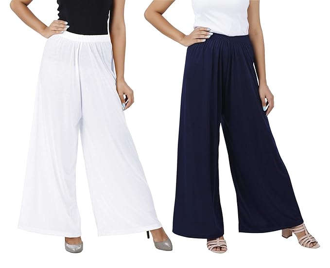 (⭐Pack of 2⭐)100% Pure & Soft Viscos Rayon Palazzo Trousers for Women Relaxed Bottom Adult Pajama Pants Viscose Palazzo Pants Regular Fit Flared Palazoo Pants Daily Use Stylish Plain Plazoo Trendz Cotton Viscose Loose Fit Flared Wide Leg Palazzo Plazo