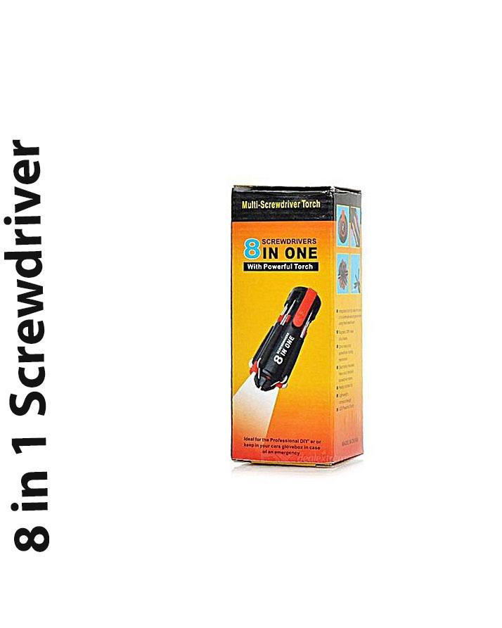 Multi Function 8 In 1 Screwdriver With Led Lights - Red & Black