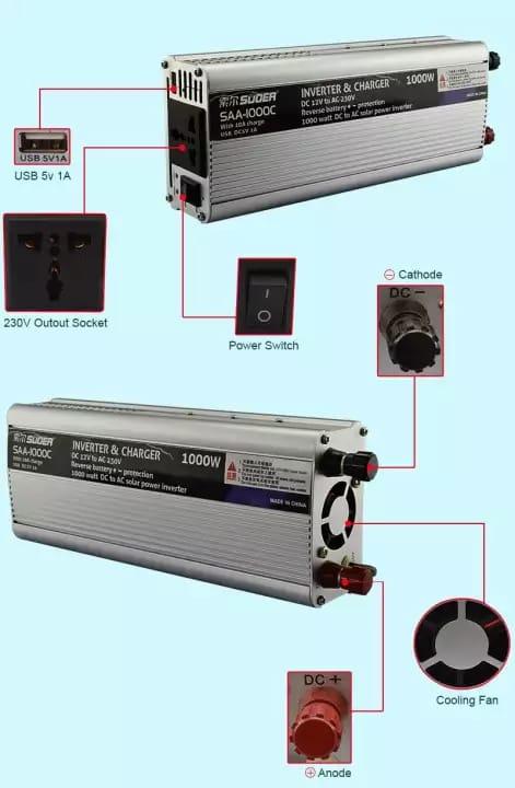 1000W 2-in-1 Power Inverter+ Solar Power Battery Charger