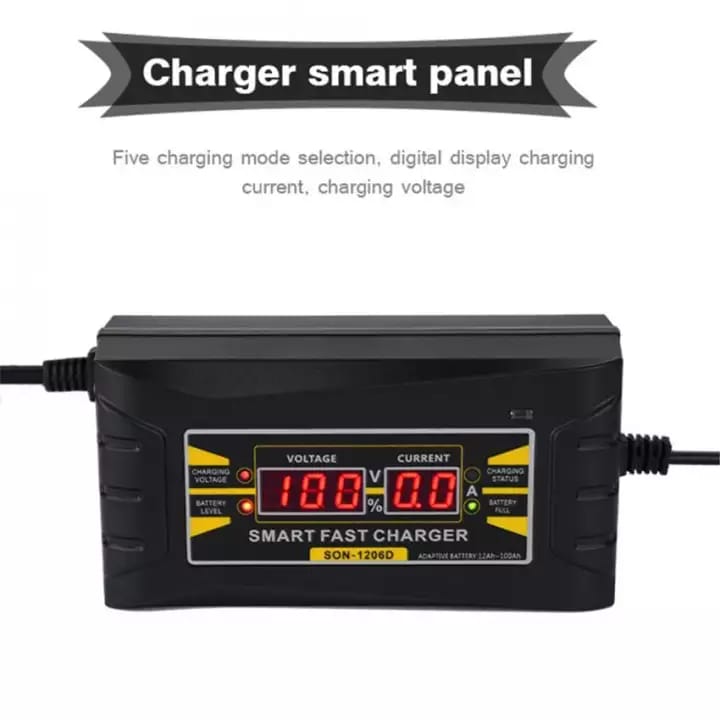 12V 6A Automatic Smart Fast Car Battery Charger Power Supply with Display Screen EU Plug