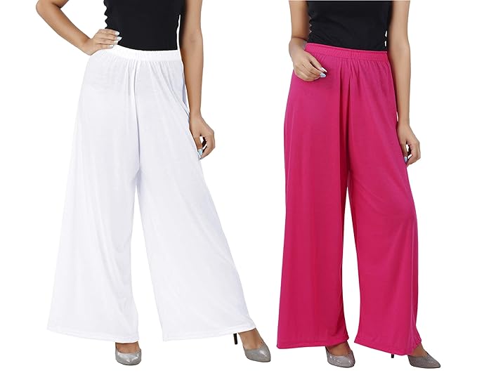 (⭐Pack of 2⭐)100% Pure & Soft Viscos Rayon Palazzo Trousers for Women Relaxed Bottom Adult Pajama Pants Viscose Palazzo Pants Regular Fit Flared Palazoo Pants Daily Use Stylish Plain Plazoo Trendz Cotton Viscose Loose Fit Flared Wide Leg Palazzo Plazo