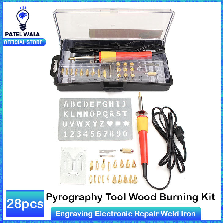 Pyrography Tool Wood Burning Kit, Included Adjustable Temperature Pyrograph Pen(European Plug) for Wood Burning/Carving/Soldering, Stencils, Woodburning 30W Engraving Electronic Repair Weld Iron for Wood Grain Branding Leather Tools