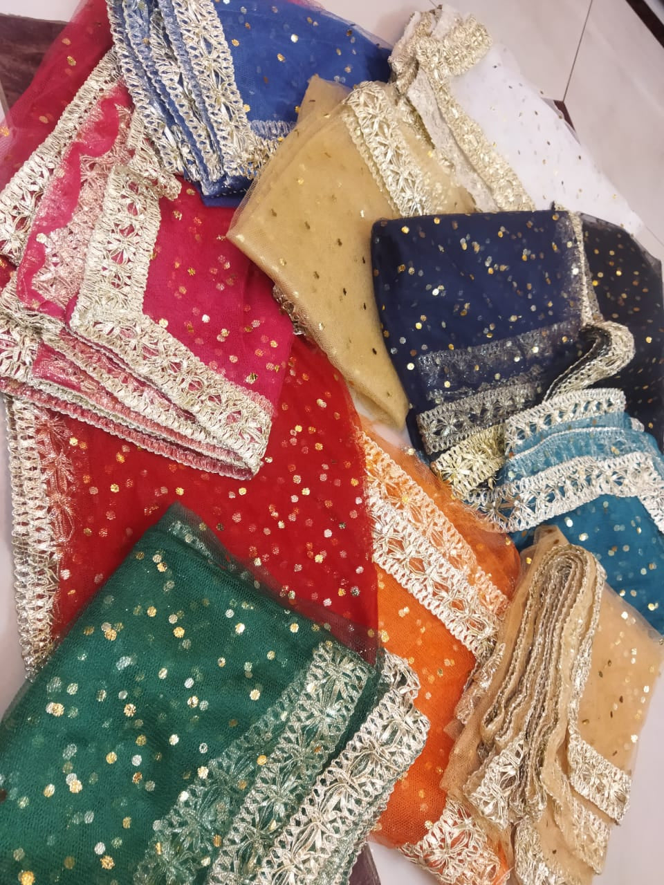 Net Dupatta with 4-Side Gota Lace | Dyeable with Golden Border | Available in Black, Red, White & More Colors | For Women & Girls