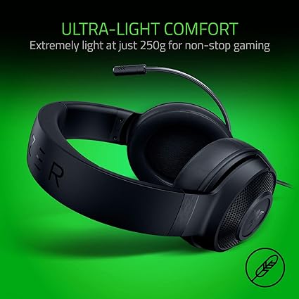 Razer Kraken X Ultralight Gaming Headset: 7.1 Surround Sound - Lightweight Aluminum Frame - Bendable Cardioid Microphone - for PC, PS4, PS5, Switch, Xbox One, Xbox Series X|S, Mobile - Black Open Box Used