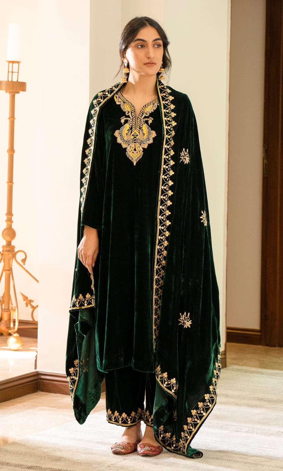 Luxury Velvet Embroidered Sequence Multiple Designs Winter Shawls For Women