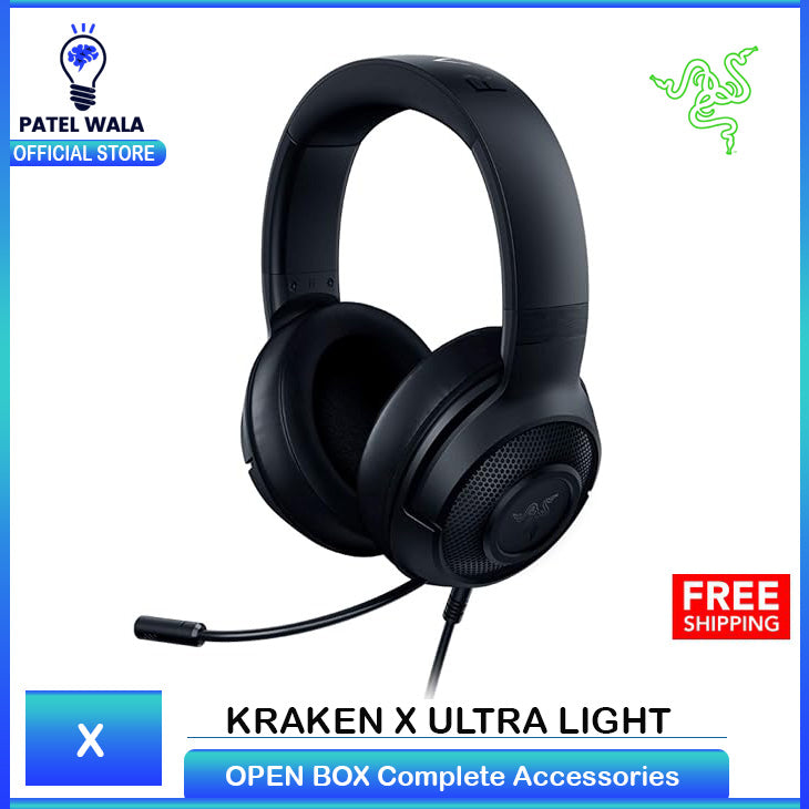 Razer Kraken X Ultralight Gaming Headset: 7.1 Surround Sound - Lightweight Aluminum Frame - Bendable Cardioid Microphone - for PC, PS4, PS5, Switch, Xbox One, Xbox Series X|S, Mobile - Black Open Box Used