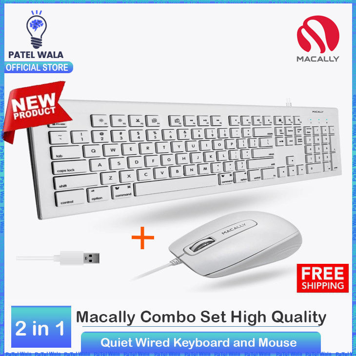 ( Pack of 2 ) Macally 104 Key USB Wired Keyboard and Mouse Combo with Apple Shortcut Keys for Mac, iMac, Macbook, and Windows PC (MKEYECOMBO), White