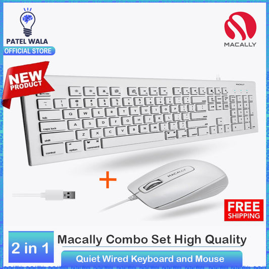 ( Pack of 2 ) Macally 104 Key USB Wired Keyboard and Mouse Combo with Apple Shortcut Keys for Mac, iMac, Macbook, and Windows PC (MKEYECOMBO), White