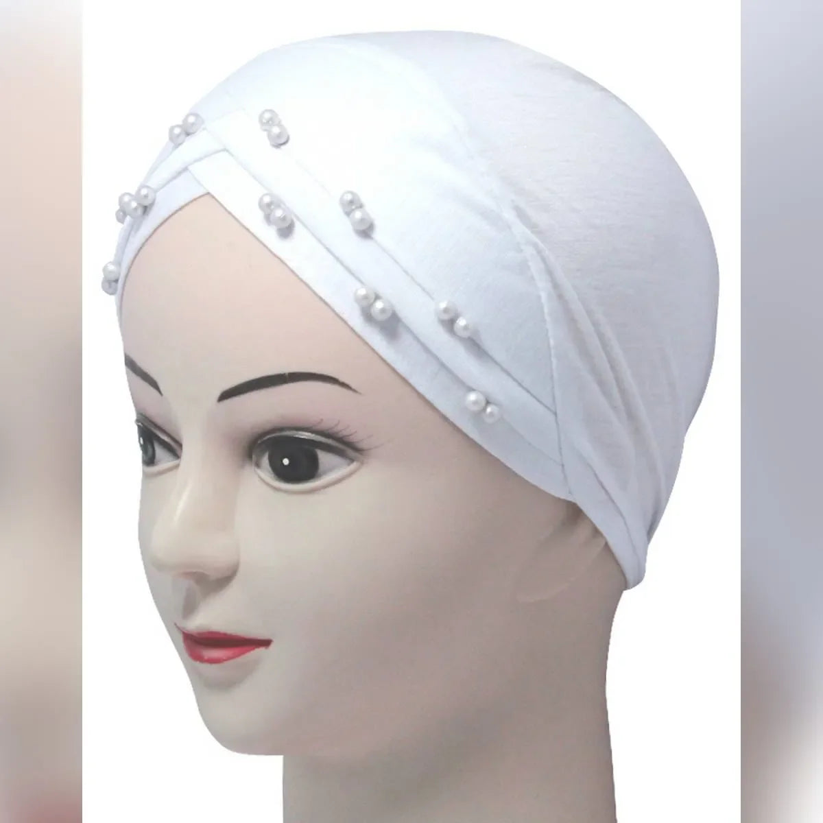 3 Layers 3D Beaded Pearl Braid Scarf Bandana | Muslim Hijab Underscarf Cap, Turban, & Headwrap Bonnet