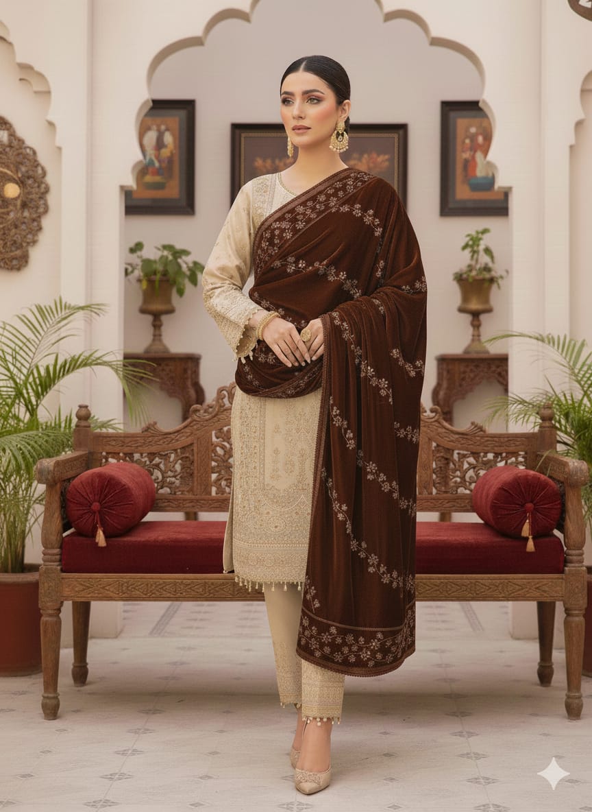 Luxury Premium Seasonal Velvet Shawl – Soft, Heavy & Elegant | 2.5 Yards Length