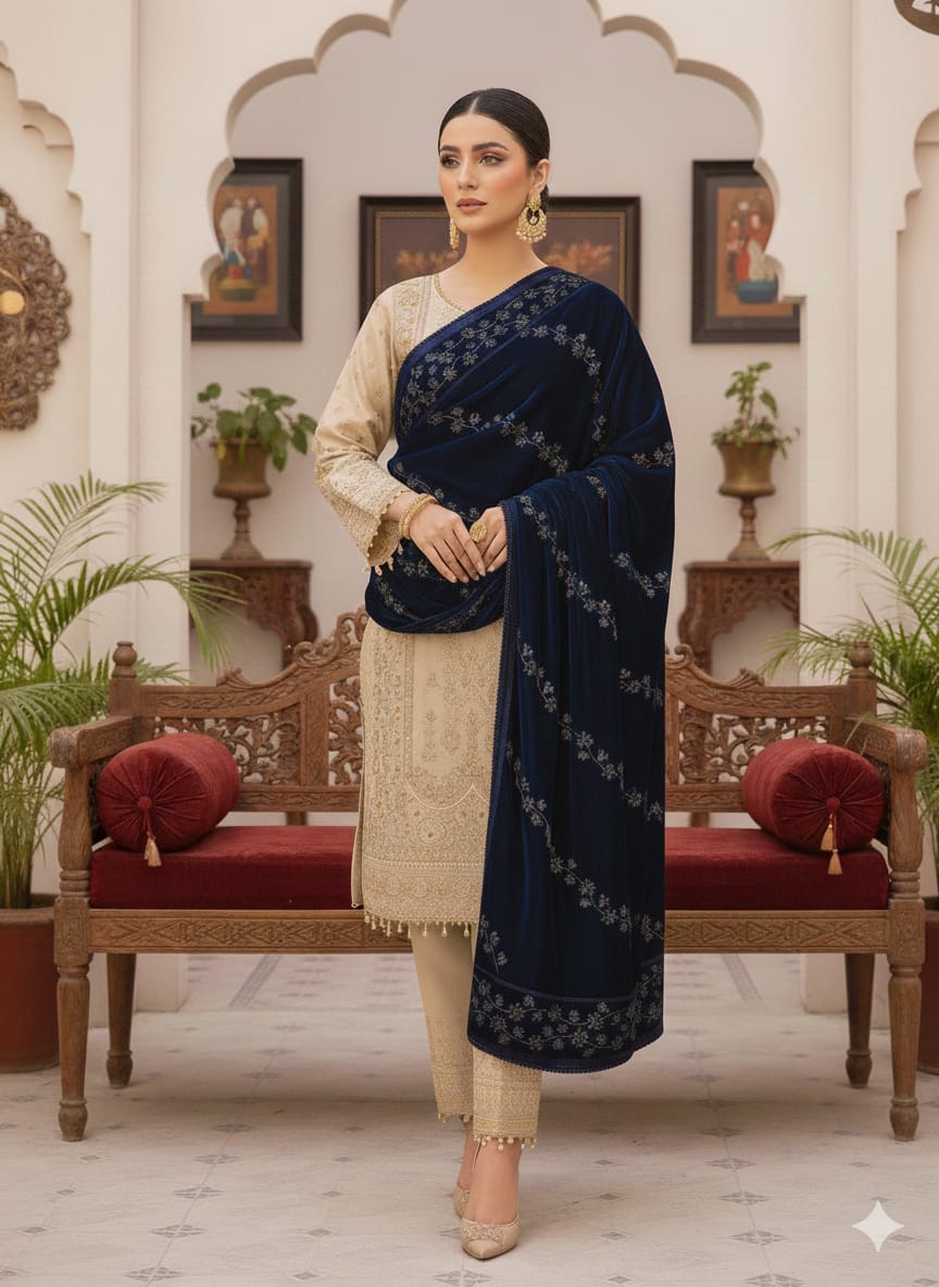 Luxury Premium Seasonal Velvet Shawl – Soft, Heavy & Elegant | 2.5 Yards Length