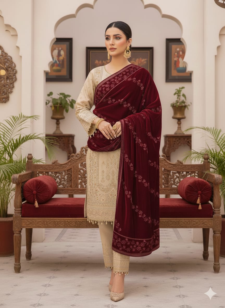 Luxury Premium Seasonal Velvet Shawl – Soft, Heavy & Elegant | 2.5 Yards Length