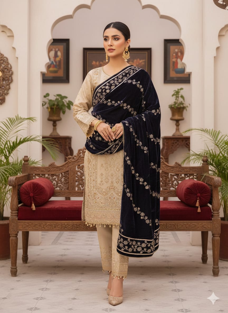 Luxury Premium Seasonal Velvet Shawl – Soft, Heavy & Elegant | 2.5 Yards Length