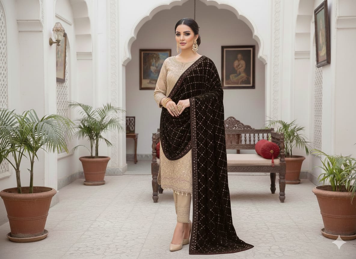 Luxury Premium Seasonal Velvet Shawl – Soft, Heavy & Elegant | 2.5 Yards Length