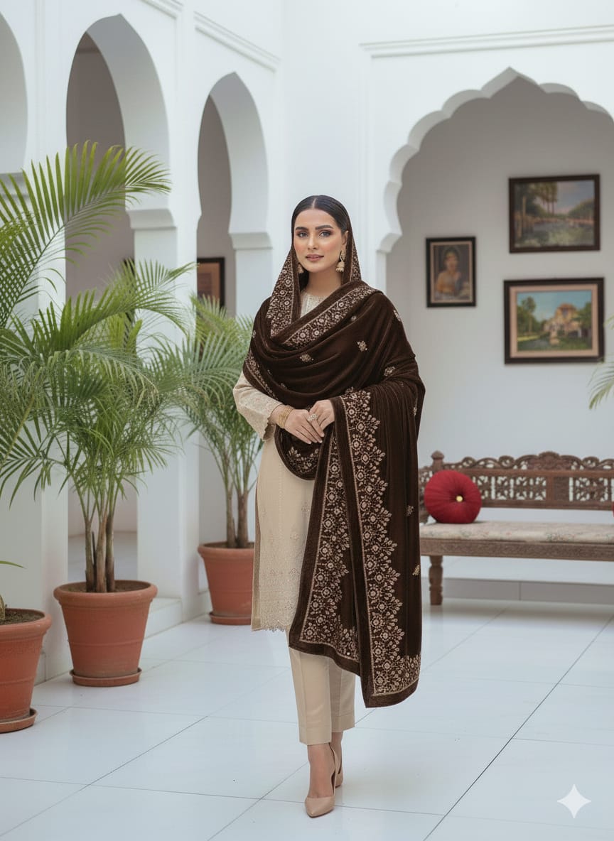 Luxury Premium Seasonal Velvet Shawl – Soft, Heavy & Elegant | 2.5 Yards Length