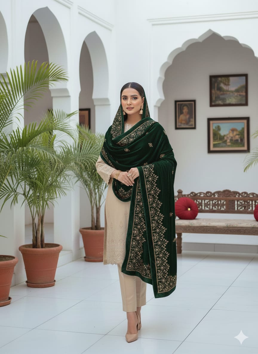 Luxury Premium Seasonal Velvet Shawl – Soft, Heavy & Elegant | 2.5 Yards Length