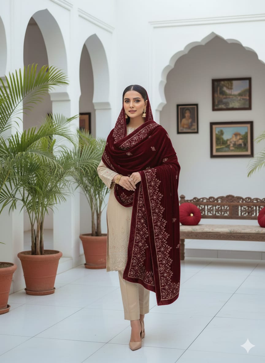 Luxury Premium Seasonal Velvet Shawl – Soft, Heavy & Elegant | 2.5 Yards Length