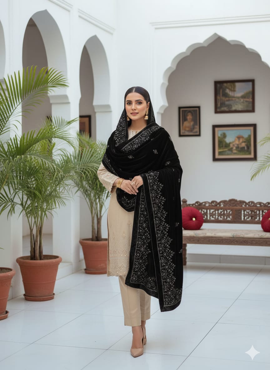 Luxury Premium Seasonal Velvet Shawl – Soft, Heavy & Elegant | 2.5 Yards Length