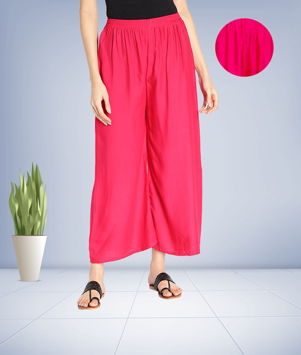 100% Pure & Soft Viscos Rayon Palazzo Trousers for Women Bottom Adult Pajama Pant Viscose Palazzo Pants Regular Fit Flared Palazoo Pants Daily Use Stylish Plain Plazoo Trendz Cotton Viscose Loose Fit Flared Wide Leg Palazzo Plazo - (Free Size)