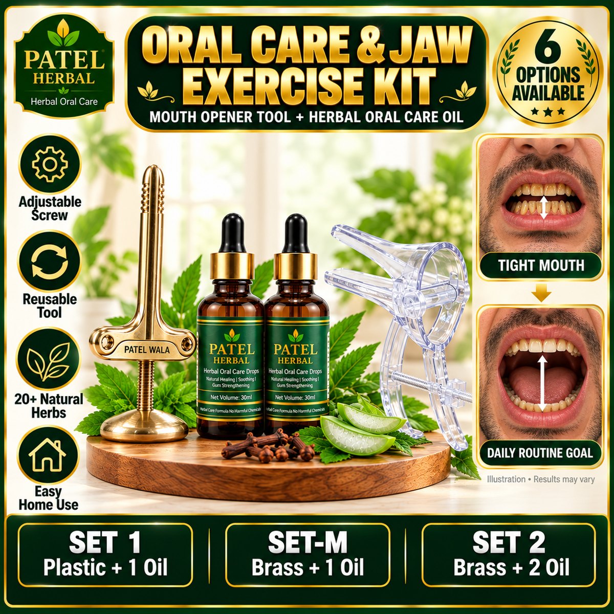 Patel Herbal Mouth Opener Kit – Jaw Exercise Tool + Herbal Oral Care Oil