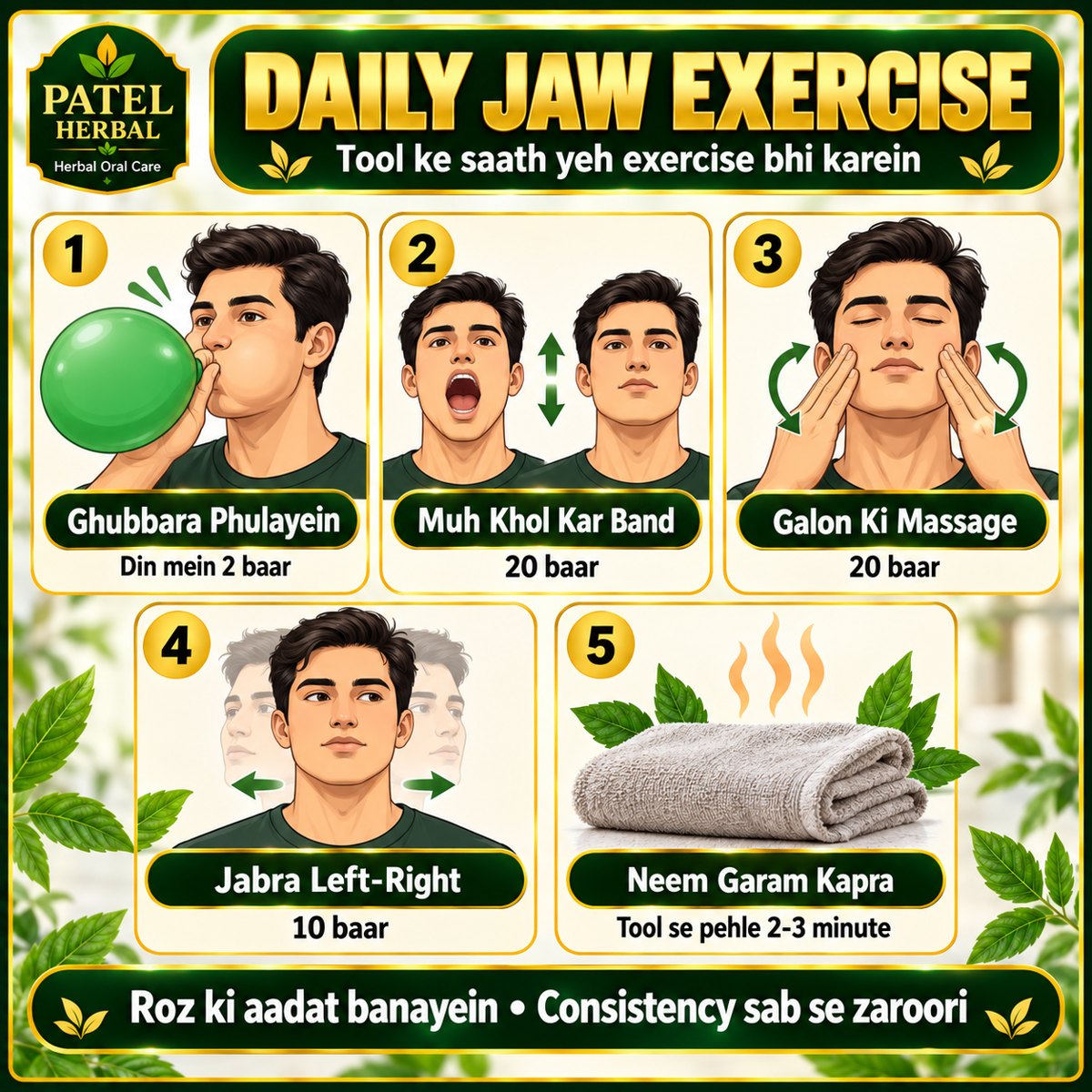 Patel Herbal Mouth Opener Kit – Jaw Exercise Tool + Herbal Oral Care Oil