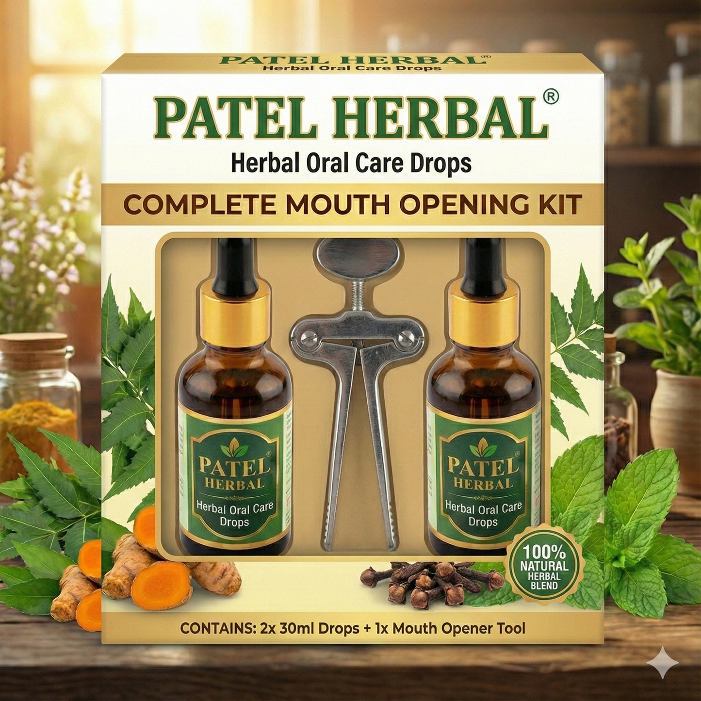 Metal Mouth Opener Tool with Herbal Care Oil Combo (Jaw Exercise Kit)