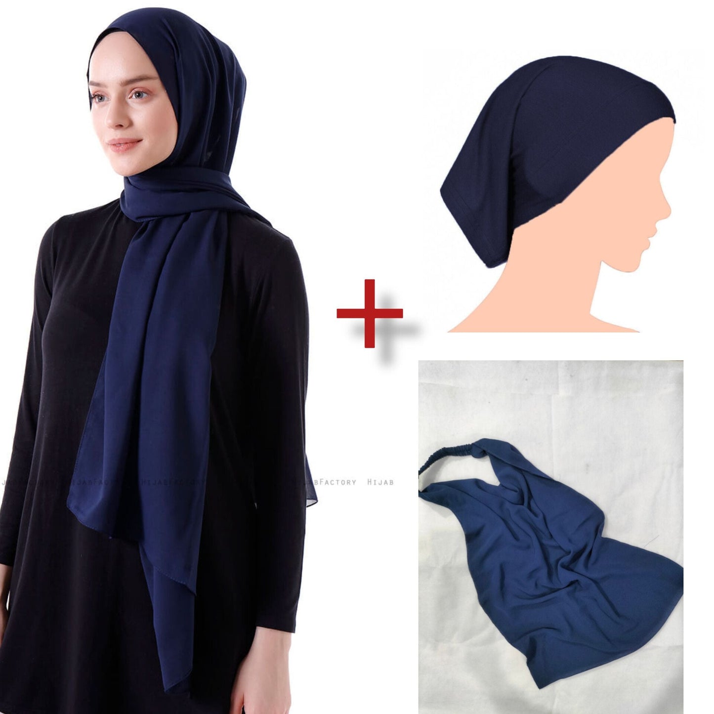 3 in 1 Chiffon Hijab Scarf Niqab Cap Set For Ladies & Women Fine Quality Trendy Traditional Islamic Daily Use