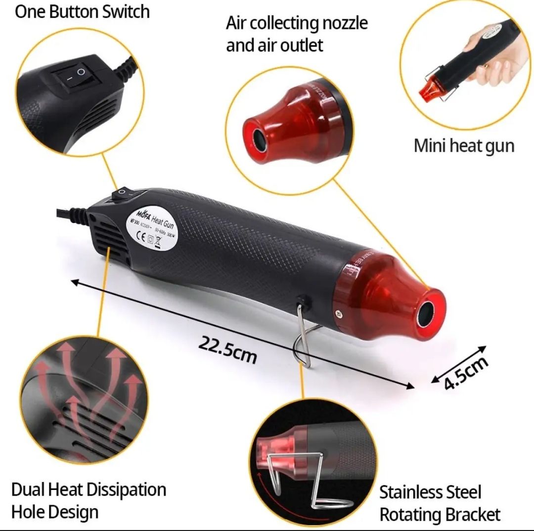 220V 300W New Hot Air Heat Gun - Handheld Mini Electric Heat Tool Sealer, Multi-Function