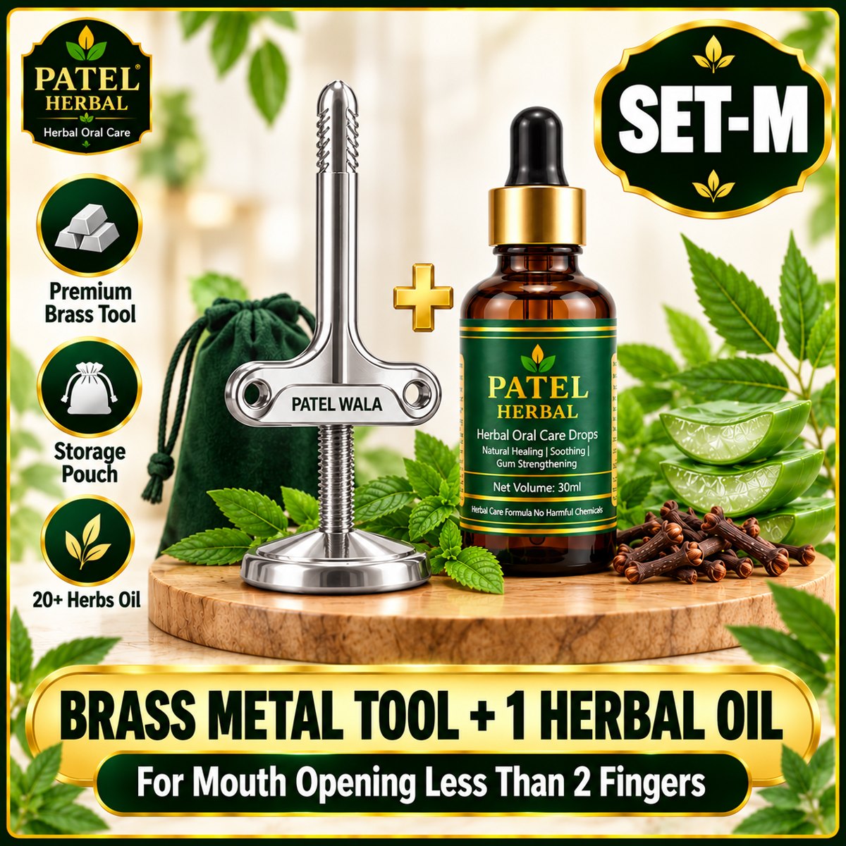 Patel Herbal Mouth Opener Kit – Jaw Exercise Tool + Herbal Oral Care Oil