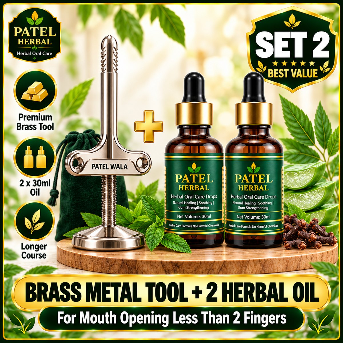 Patel Herbal Mouth Opener Kit – Jaw Exercise Tool + Herbal Oral Care Oil