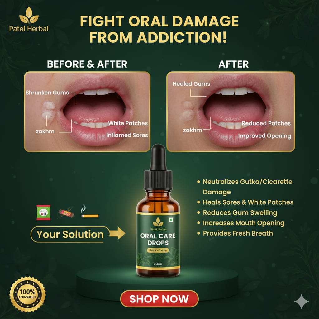 Patel Herbal Healing Drops – Fast Relief for Mouth Sores, White Patches, Gutka/Supari Damage, Gum Swelling & Dry Mouth
