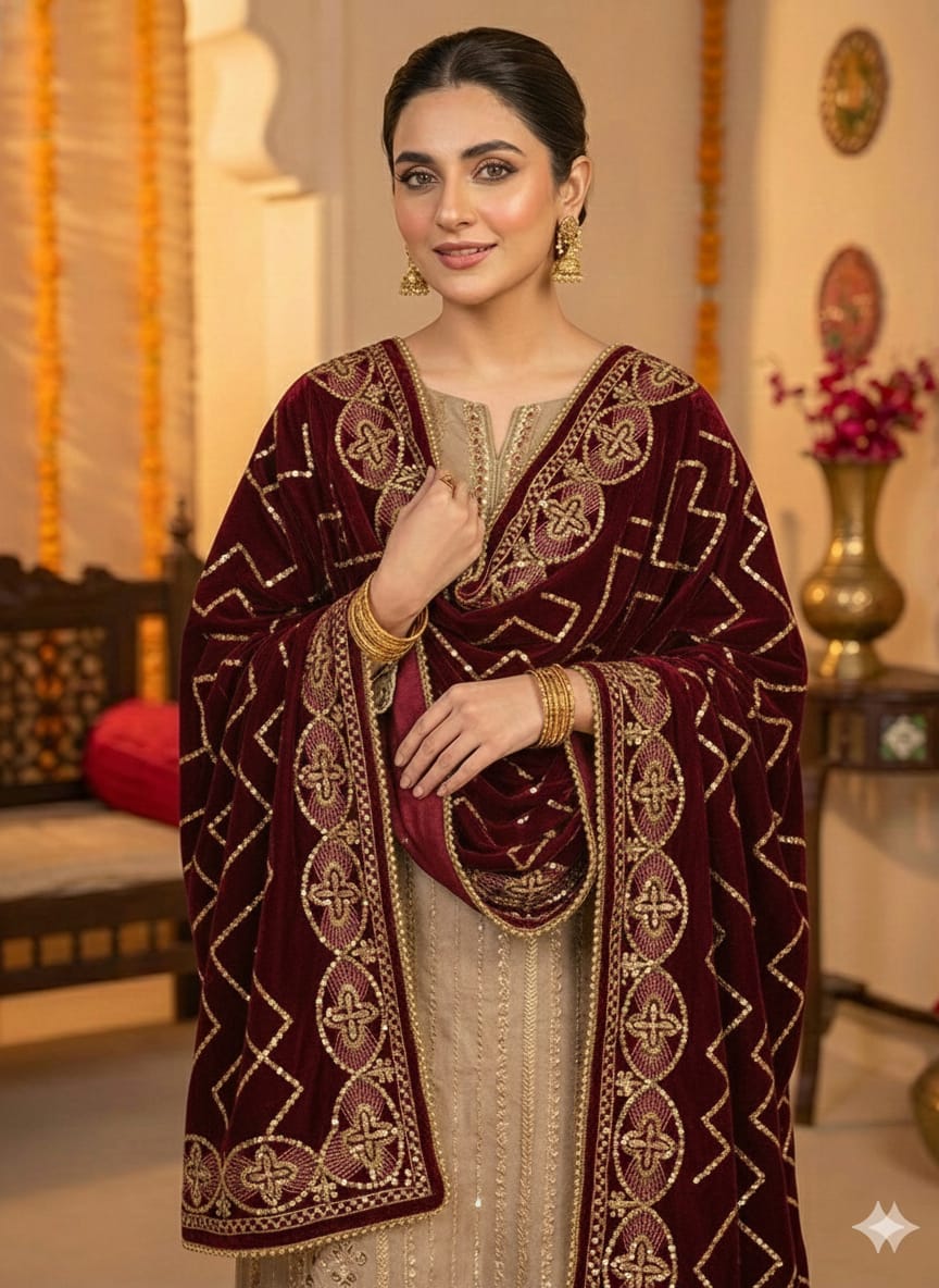 Luxury Premium Seasonal Velvet Shawl – Soft, Heavy & Elegant | 2.5 Yards Length