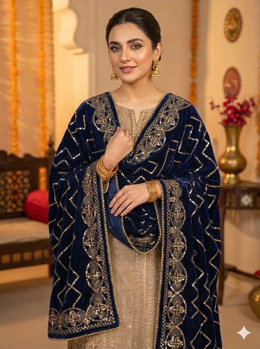 Luxury Premium Seasonal Velvet Shawl – Soft, Heavy & Elegant | 2.5 Yards Length