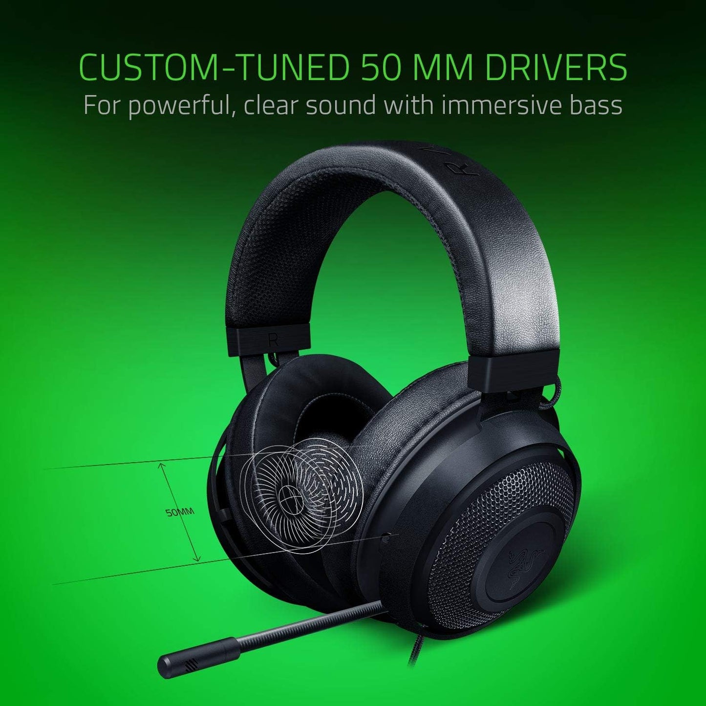 Razer Kraken Gaming Headset: Lightweight Aluminum Frame, Retractable Noise Isolating Microphone, For PC, PS4, PS5, Switch, Xbox One, Xbox Series X & S, Mobile, 3.5 mm Audio Jack – Green