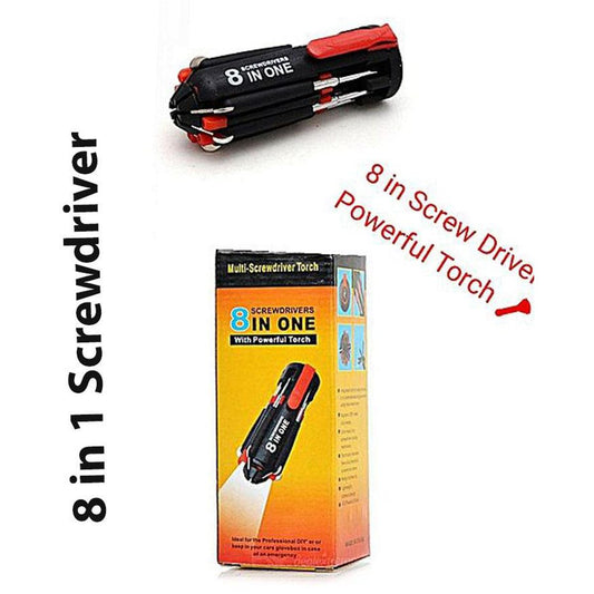 Multi Function 8 In 1 Screwdriver With Led Lights - Red & Black