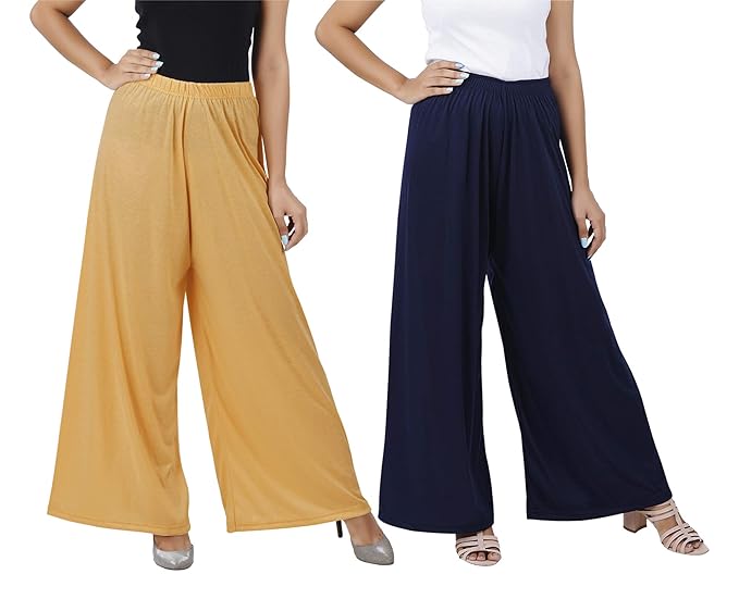 (⭐Pack of 2⭐)100% Pure & Soft Viscos Rayon Palazzo Trousers for Women Relaxed Bottom Adult Pajama Pants Viscose Palazzo Pants Regular Fit Flared Palazoo Pants Daily Use Stylish Plain Plazoo Trendz Cotton Viscose Loose Fit Flared Wide Leg Palazzo Plazo