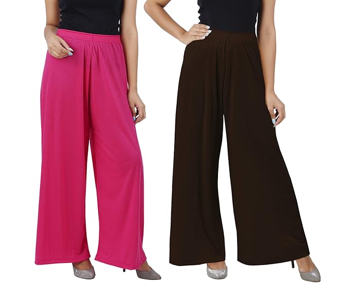 (⭐Pack of 2⭐)100% Pure & Soft Viscos Rayon Palazzo Trousers for Women Relaxed Bottom Adult Pajama Pants Viscose Palazzo Pants Regular Fit Flared Palazoo Pants Daily Use Stylish Plain Plazoo Trendz Cotton Viscose Loose Fit Flared Wide Leg Palazzo Plazo