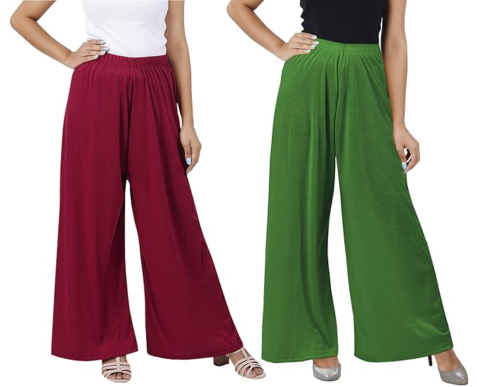 (⭐Pack of 2⭐)100% Pure & Soft Viscos Rayon Palazzo Trousers for Women Relaxed Bottom Adult Pajama Pants Viscose Palazzo Pants Regular Fit Flared Palazoo Pants Daily Use Stylish Plain Plazoo Trendz Cotton Viscose Loose Fit Flared Wide Leg Palazzo Plazo