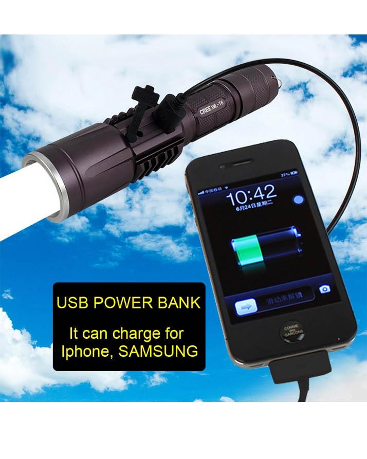 T6 - Flash Light with Power Bank - Black