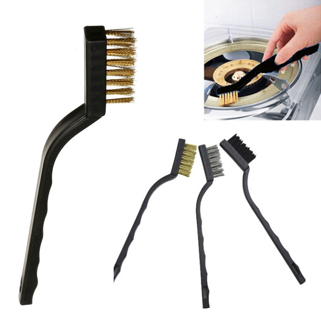 3 Pcs Mini Wire Brush Set Steel Brass Nylon Brush Cleaning Metal Rust Clean