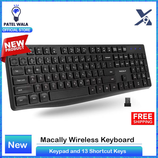 Macally Wireless Keyboard - 2.4G Ergonomic Full-Size Computer Kyyboard Wireless with Numeric Keypad and 13 Shortcut Keys - External Keyboard for Laptop, Windows Desktop PC, or Chromebook with USB Port