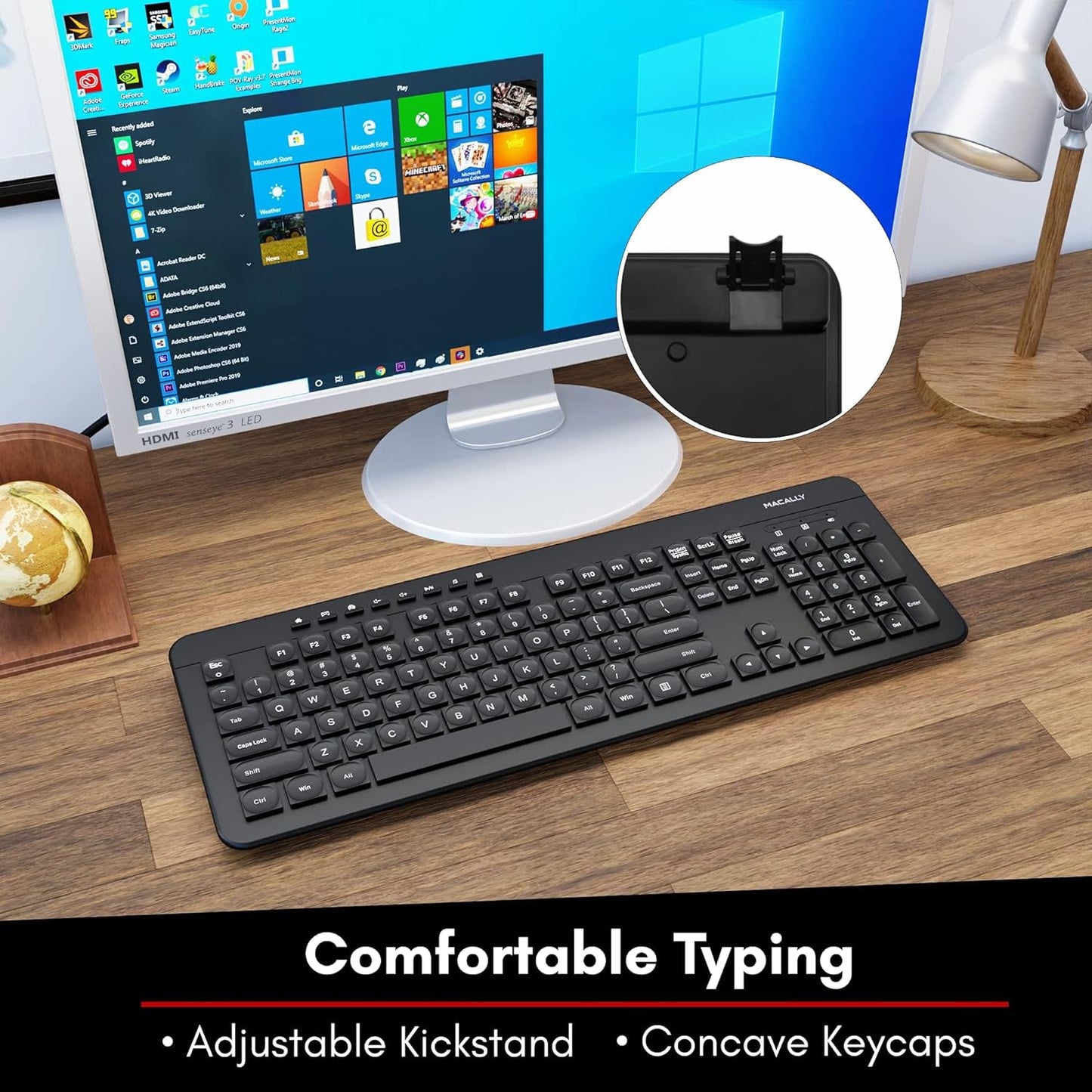 Macally Wireless Keyboard - 2.4G Ergonomic Full Size Keyboard Wireless - Wireless USB Keyboard for Laptop Windows PC Windows Desktop Computer - Black ~ PATELWALA